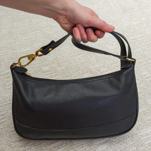 Vintage Longchamp Black Pebbled Leather Crossbody with Gold Hardware - Picture 12 of 12